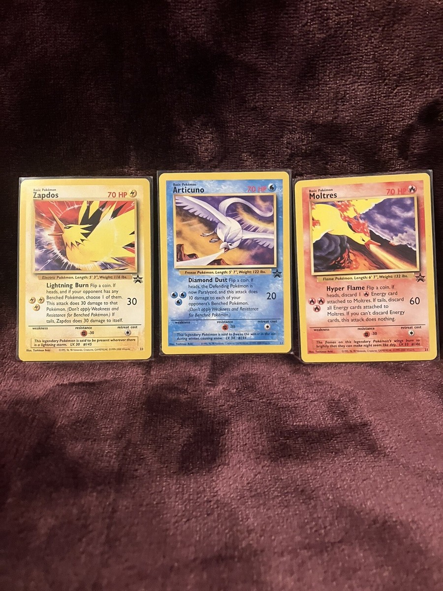 Pokmon Cards Legendary Birds Moltres, Articuno And Zapdos.