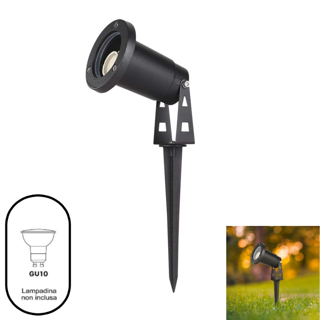 faretto per giardino con picchetto attacco gu10 sostituibile illuminazione led