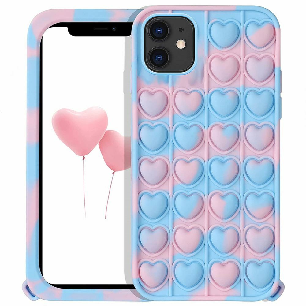 Glass Case Bubble Heart Phone Case Clear Cute Phone Back Cover For