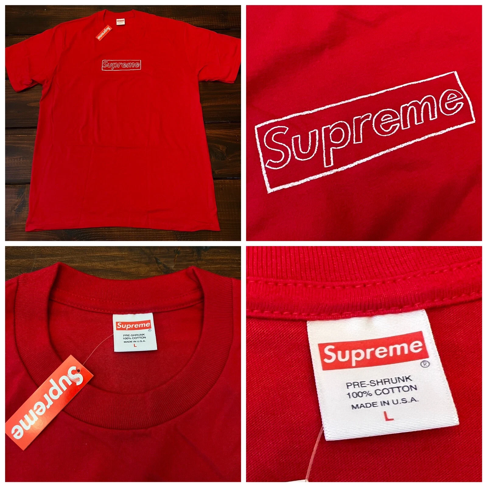 T shirt logo boîte Supreme x KAWS rouge taille grande NEUF authentique