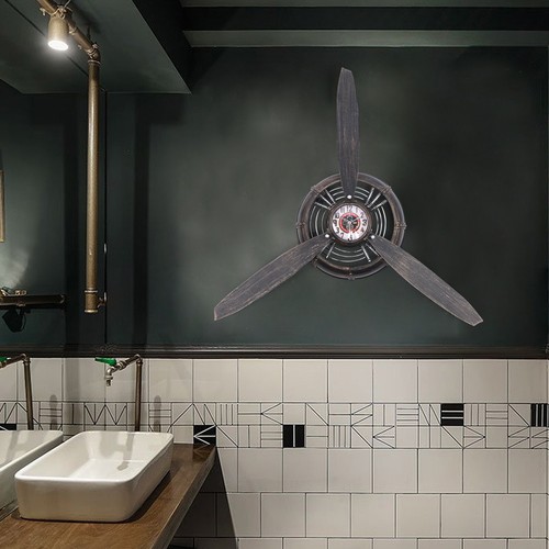 Iron Metal Airplane Propeller Aviation Clock Art Wall Clock Decor Antique - Picture 3 of 12