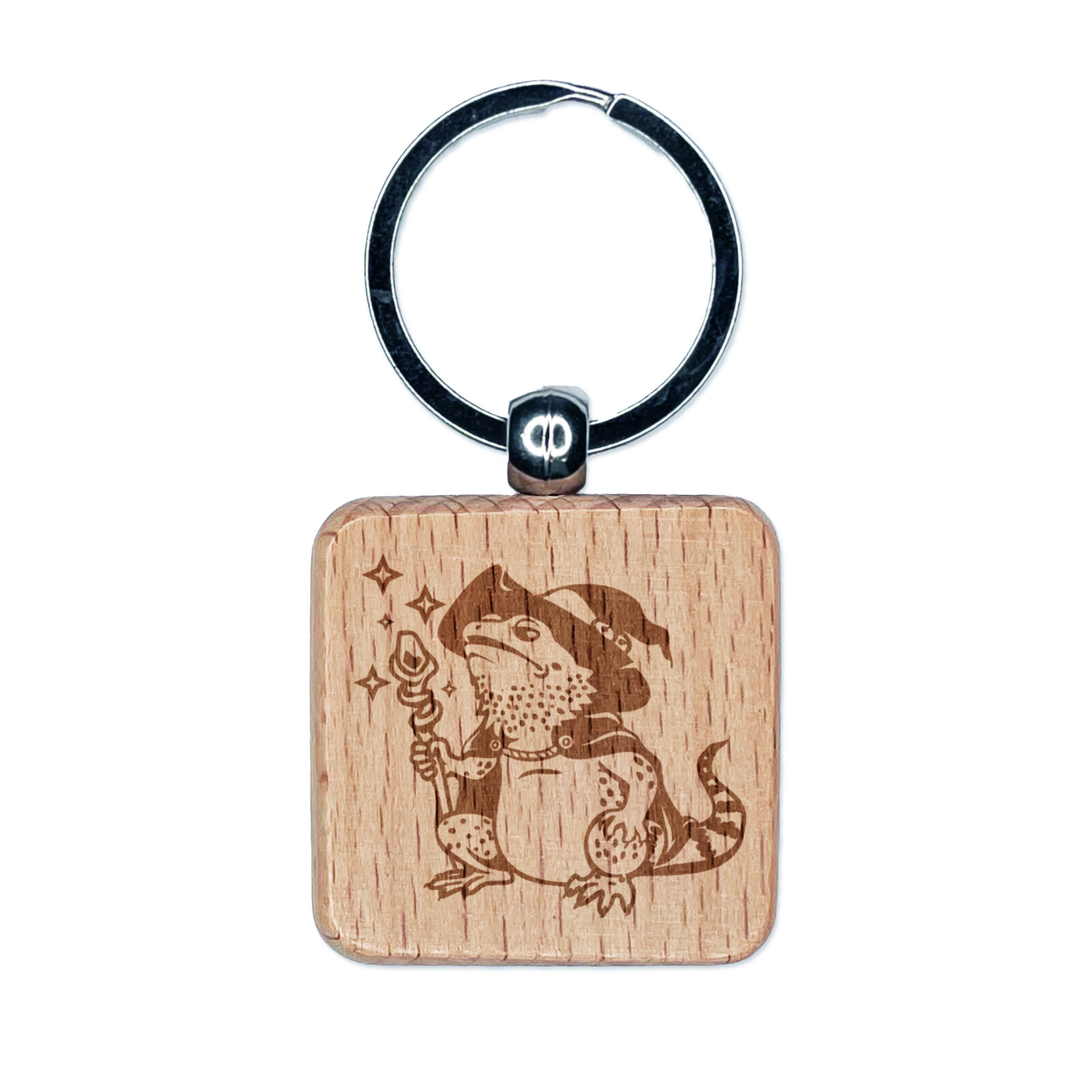 Bearded Dragon Wizard Lizard Engraved Wood Keychain Charm Tag  