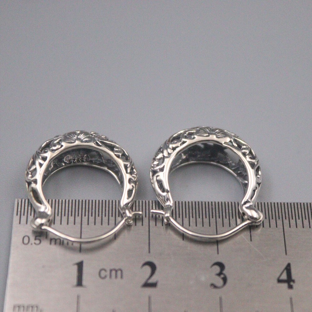 Real 925 Sterling Silver Earrings Hoop Vintage Pattern Small