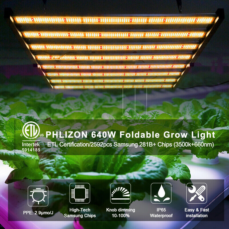 Phlizon FD6500 LED Grow Light Bars Dimmable Full Spectrum Commercial Plants Veg