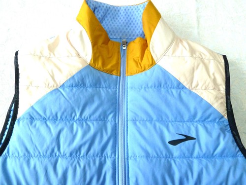 Brooks Shield Hybrid Vest Women MEDIUM Running Blue White Yellow Black Quilted - Picture 2 of 11