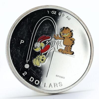 Cook Islands 2 dollars Cat Garfield and dog colored silver coin