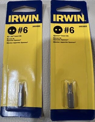 2 NEW Irwin Tools #6 Spanner Insert Driver Bits (3053053).