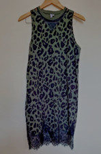 ASOS Green Animal Print Black Lace Dress Size 4 Cotton