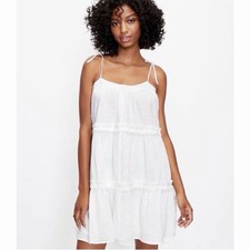 NWT Loft White Clip Bow Strap Ruffle Swing Dress - Size XS Petite 