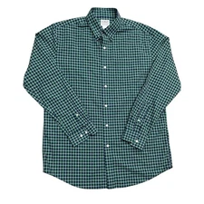 LL Bean Size L Slightly Fitted Mens Green Plaid Long Sleeve Button Cotton Shirt