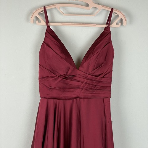 La Femme Wine Red Strappy Back Side Slit Satin Ballgown Dress Gown NWT Size 4 - Picture 4 of 8