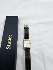 Men’s Automatic Stauer Rectangle Rosegold Tone Men’s Watch W/Leather Strap 31254