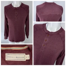 The Normal Brand Henley Shirt Men M Red Cotton Poly Stretch Long Sleeve YGI V5-