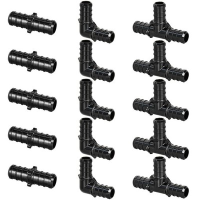 15 Pcs 1/2 Inch Poly PPSU Barb Crimp PEX Fitting Combo, Elbows Tees Couplings