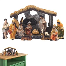 Christmas Manger Nativity Set 12-pcs Resin Hand-painted Nativity Figurines Decor