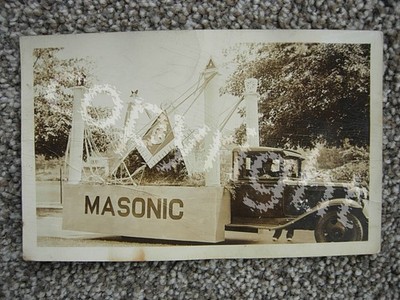RPPC-MASONIC LODGE PARADE FLOAT-TRUCK-MASONS-FREEMASONRY-REAL PHOTO