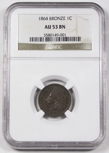 1864 Indian Head Penny Small Cent Bronze Coin NGC AU53 BN