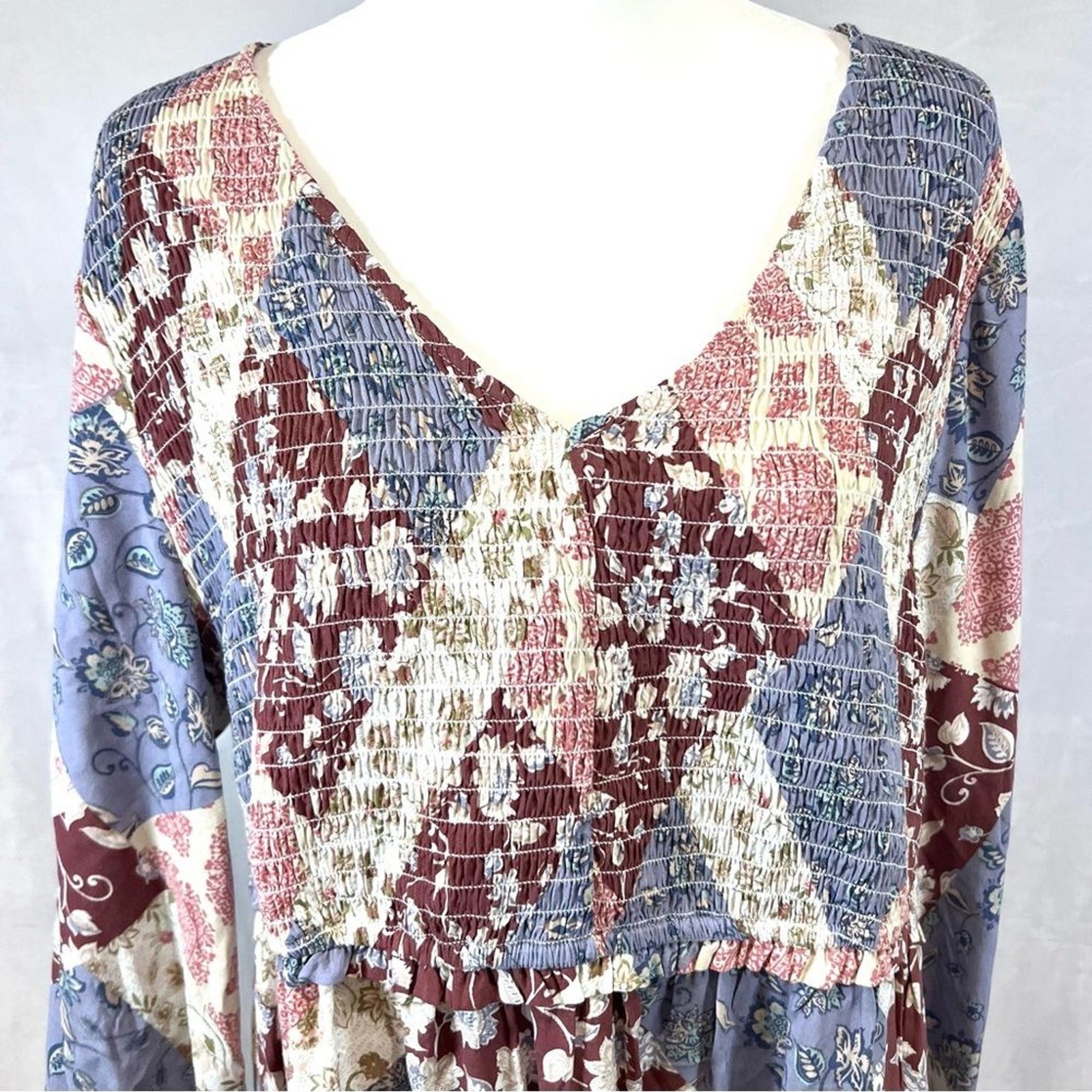Maurice’s plus long sleeve boho patchwork smocked… - image 5