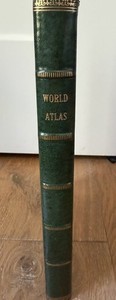 Rare 1961 Rand McNally World Atlas Green Leather Bound, Gold Gilded