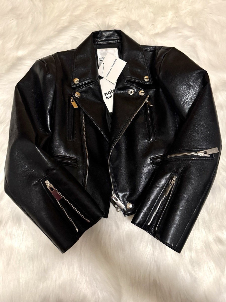 Noir Kei Ninomiya Comme des Garçons Crop Black Biker Jacket Faux