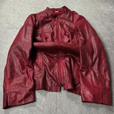 Mens / Womens Vintage Y2K Burgundy Genuine Leather Jacket Fitted Biker Moto