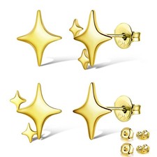 2 Pairs Gold Stars Stud Earrings for Women Trendy 14K Gold Stud Earrings for Wom