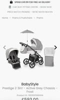 BabyStyle Prestige 2 3in1 Travel System with Bassinet/Carrycot, Grey/White