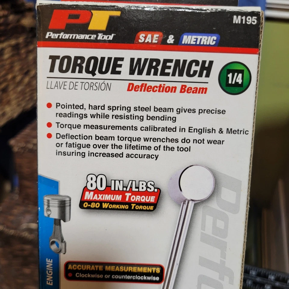 Performance Tool 1/4 Drive SAE Metric Deflection Beam Torque Wrench 0-80 In Lbs - Image 2 of 4