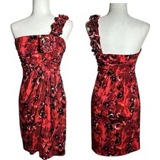 Saint Tropez West One Shoulder Red Black Spring Summer Club Party 3D Dress 6 EUC