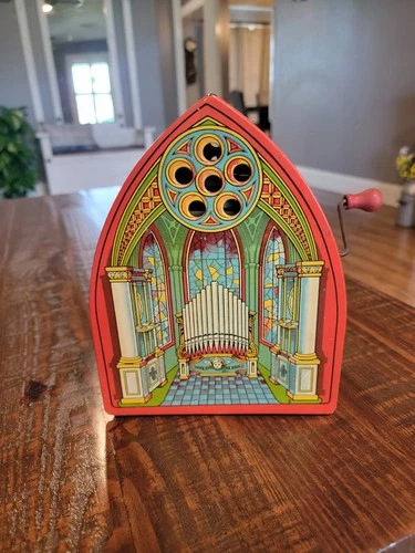 Vintage Tin J. Chein Wind Up Musical Organ Toy works