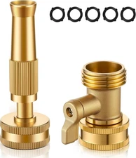 Adjustable Twist Hose Nozzle, Heavy duty Brass Garden Hose Nozzle, Solid Shut of