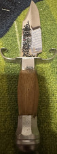 J Bowie Fixed Blade Knife, Stainless Clip Point Combo Edge, Sawback, Wood