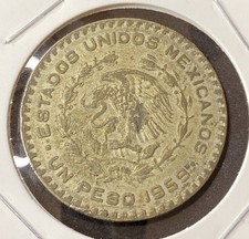 1959 Mexico Un Peso 0.1000 Silver ASW 0.0514 Oz Coin Free Shipping