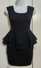 Windsor Black Textured Peplum Bodycon Mini Dress Tiered Sexy LBD 2XS 00