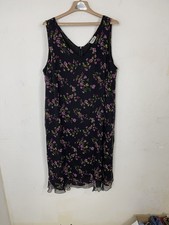Robbie Bee Woman Plus Size 24W Black Pink Floral Silk Sleeveless Midi Dress Ruff