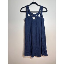 Altar'd State Navy Blue Strappy Lattice Neck Mini Dress Boho Babydoll Womens S