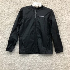 Columbia Rain Jacket Large Youth Black Glennaker Waterproof Full Zip Hooded Boys