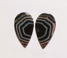 32.60 Cts Natural Black Banded Agate Drilled Cabochon Match Pair 34X20MM 41