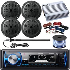 Pyle PLMRB29B 1-DIN Bluetooth MP3 Radio, 4x 5.25'' 100W Max Speakers, Amplifier