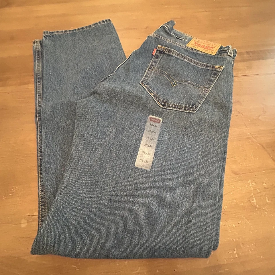 Jeans Levi's 511 Para Hombre 36x34 Azul Denim Cremallera Mosca Pierna Recta 5 Bolsillos *MARCA* NUEVO Foto 4 de 4