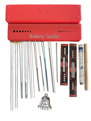 MOLDEX MELBOURNE KNITTING NEEDLE STORAGE BOX WITH AERO NEEDLES & SABRE SIZER