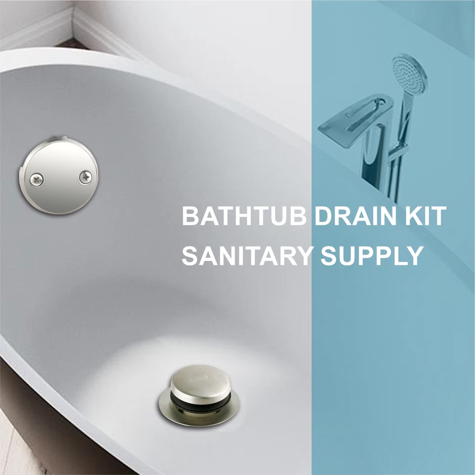 Juego de punta y punta de drenaje de bañera de níquel cepillado con kit de bañera de placa frontal de desbordamiento de 2 orificios Foto 2 de 4
