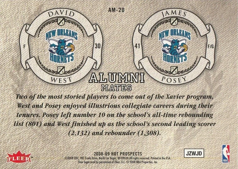 2008-09 Hot Prospects Alumni Mates #AM20 David West/James Posey - Image 2 of 3