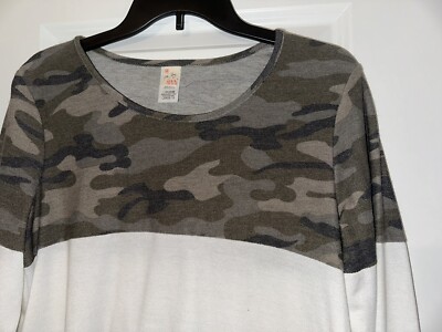 Women's 7th RAY L/S Colorblock Tunic Top Gray/White/Green
