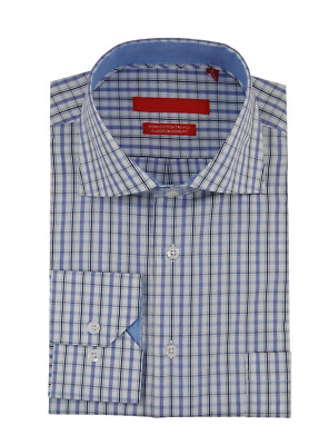 DTI GV Executive Mens Check Dress Shirt Cotton Spread Collar Barrel Cuff