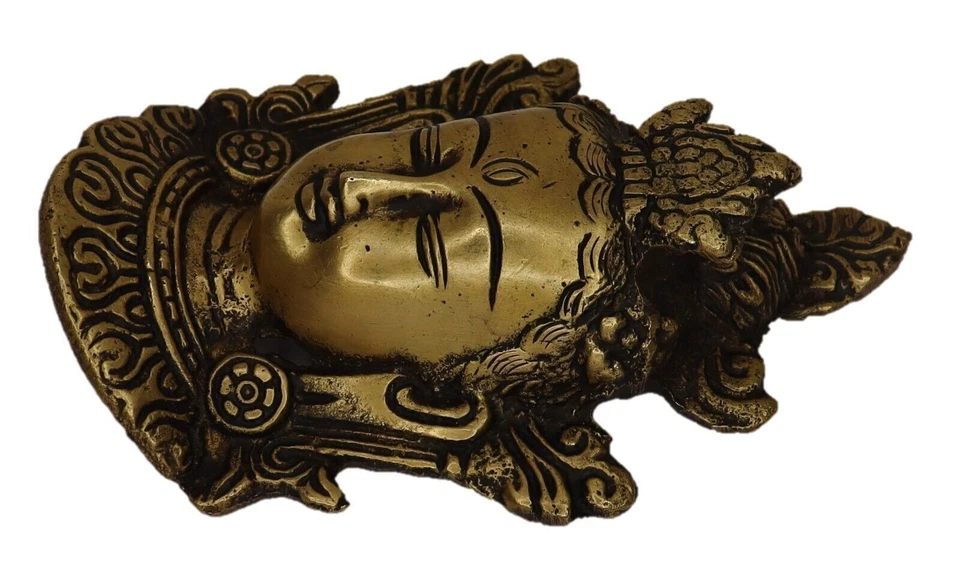 Máscara colgante de pared Tara diosa budista tibetana de latón hecha a mano figura estatua Foto 3 de 4