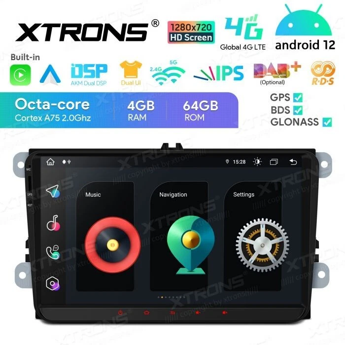 AUTORADIO ANDROID 12 4/64GB STEREO AUTO VOLKSWAGEN SKODA SEAT 9" NAVIGATORE  GPS - Immagine 2 di 4