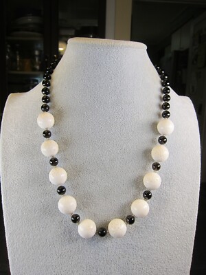 Beautiful white coral & smoky quartz round bead necklace 20'' w/toggle clasp