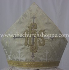 Nuova Mitra Metallica Dorata Con Ricamo IHS, Mitra, Mitra Del Vescovo, Nuova