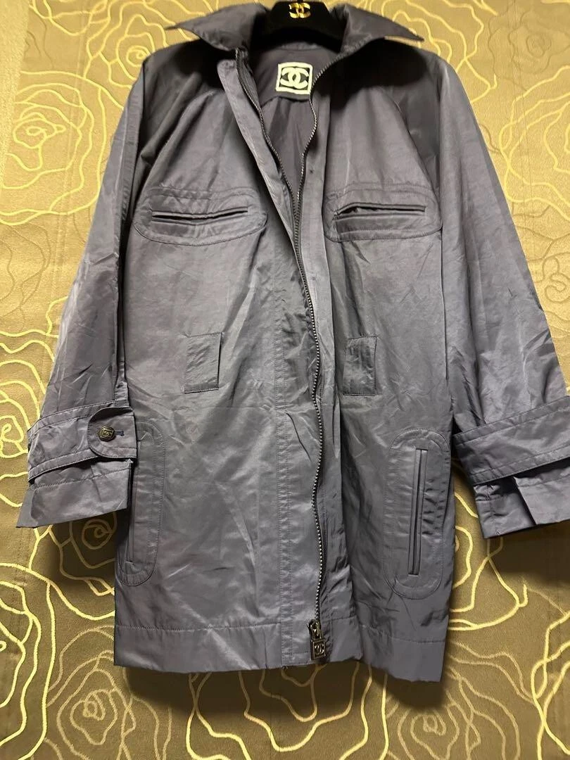 Chanel — CHANEL Trench Coat Spring Coat Dark Blue Belt Loop Coco Mark Zip Tag Pocket